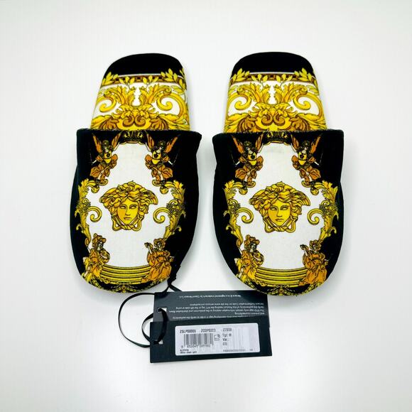 NWT Versace Medusa Slip-On Slippers Size M (8-9) Renaissance-Print Black Gold - Picture 5 of 9